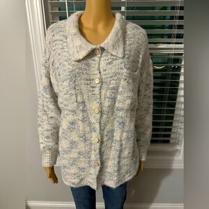 Pretty Sioni size M white blue button up cardigan sweater NWT
